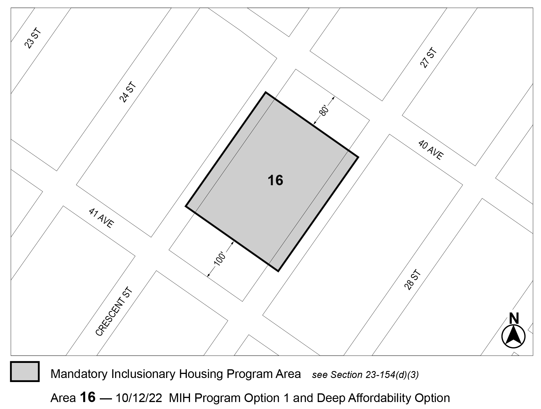 APPENDIX F, Queens CD 1, Map 10, MIH area 16 (Option 1, Deep Affordability Option) added per  <a class='sec-link-inline' target='_blank' href='/article-iv/chapter-0#40-25'><span>40-25</span></a> Crescent Street (N 220170 ZRQ), adopted 12 October 2022
