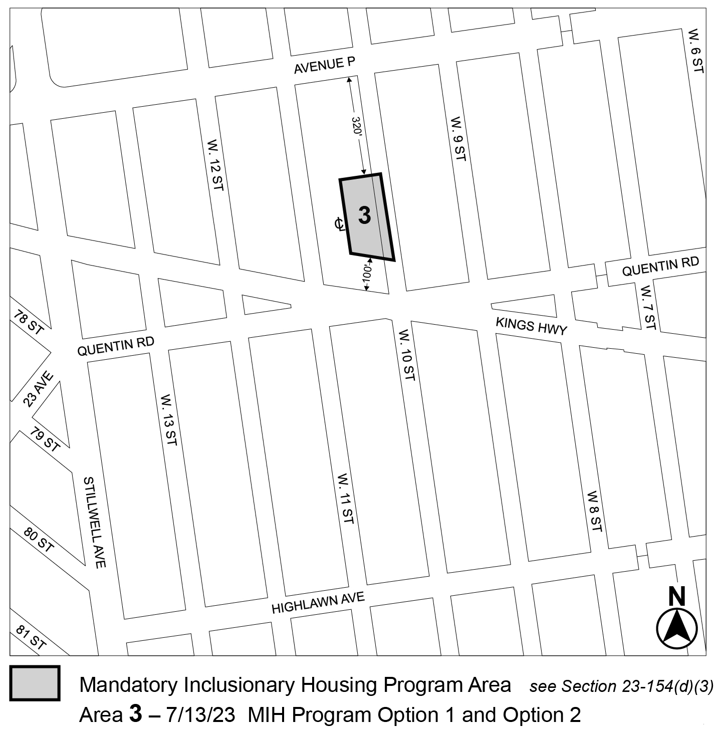 APPENDIX F, Brooklyn CD 11, Map 3, MIH area 3, adopted per 1656 W 10th St (N 220286 ZRK), effective date 13th July, 2023