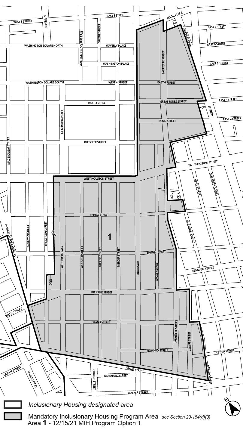 Map 2 (Area 1, Option 1), MN CD 2, per SoHo-NoHo Neighborhood Plan (N 210423 ZRM)