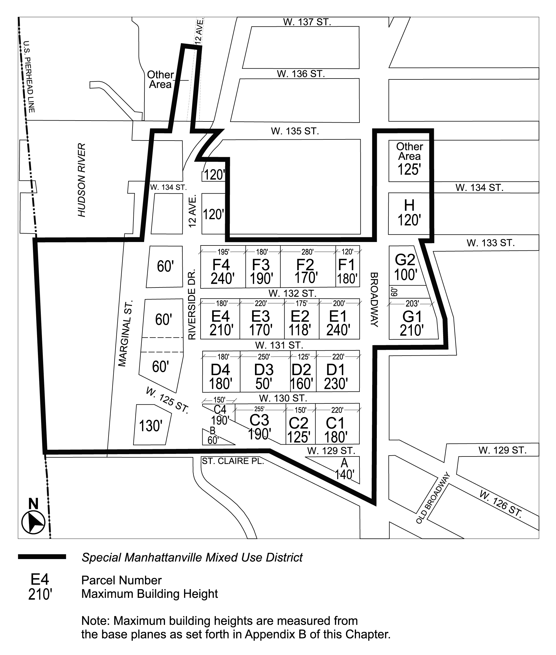 ARTICLE X, Chapter 4, Appendix A: Special Manhattanville Mixed Use District Plan, Map 5 ("Parcel Designation and Maximum Building Heights") amended per 135th Street Rezoning (N 230207 ZRM), adopted 23rd October, 2024