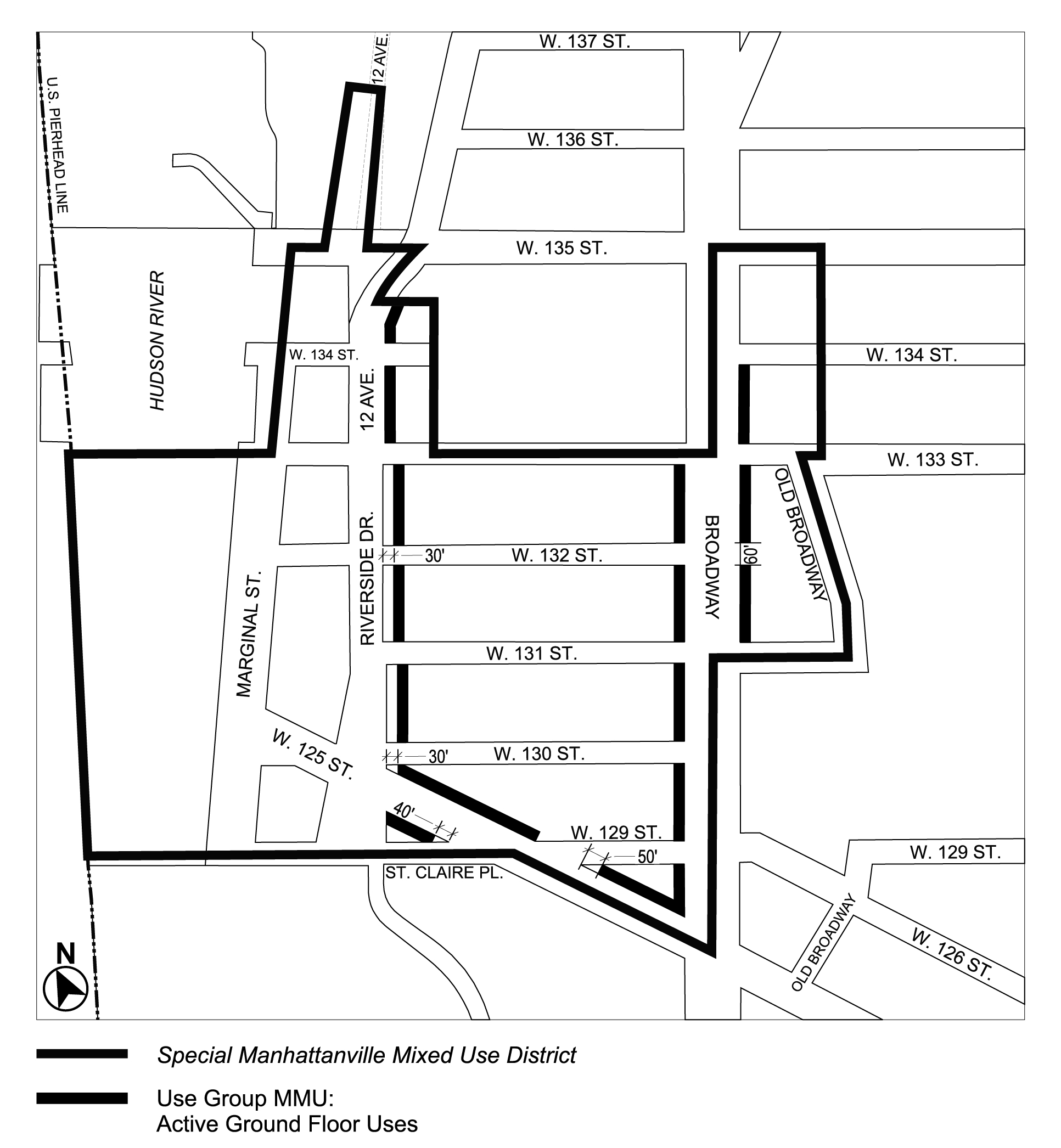 ARTICLE X, Chapter 4, Appendix A: Special Manhattanville Mixed Use District Plan, Map 6 ("Ground Floor Use and Frontage") amended per 135th Street Rezoning (N 230207 ZRM), adopted 23rd October, 2024