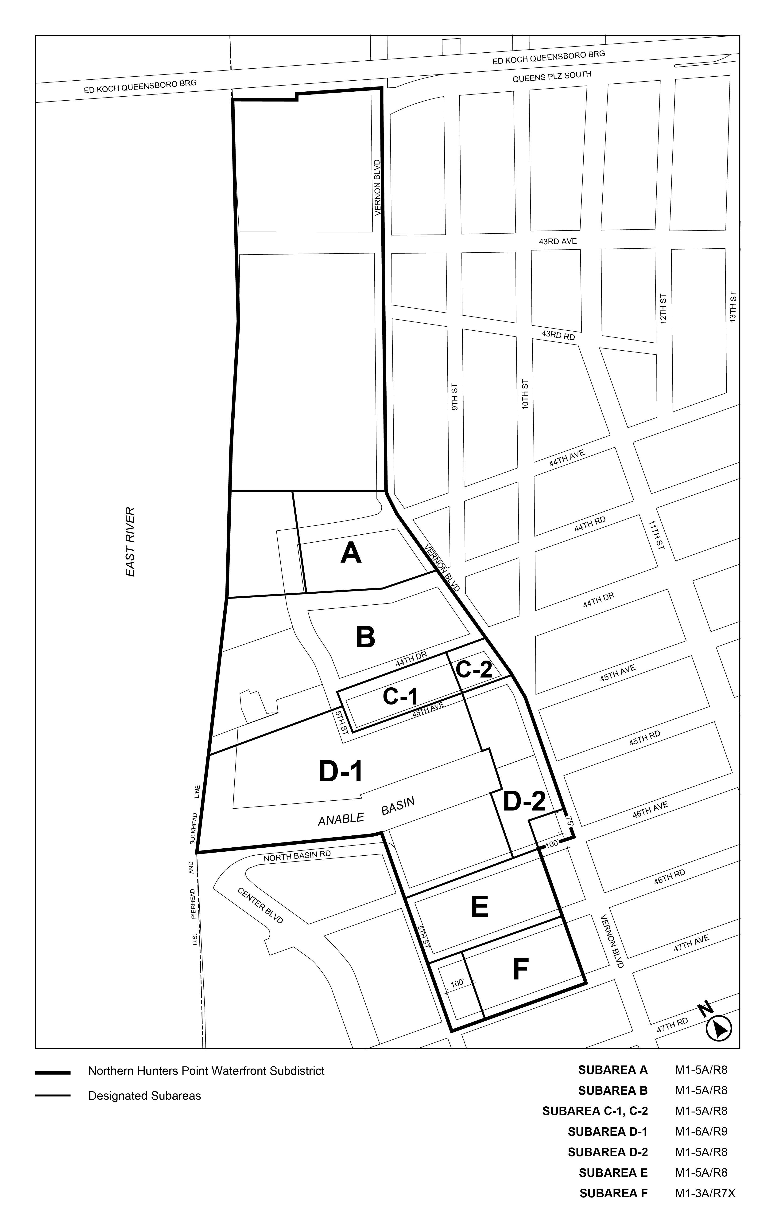 Appendix C - Northern Hunters Point Waterfront Subdistrict Plan Maps - Map 1: Subdistrict Plan Map and Designated Subareas