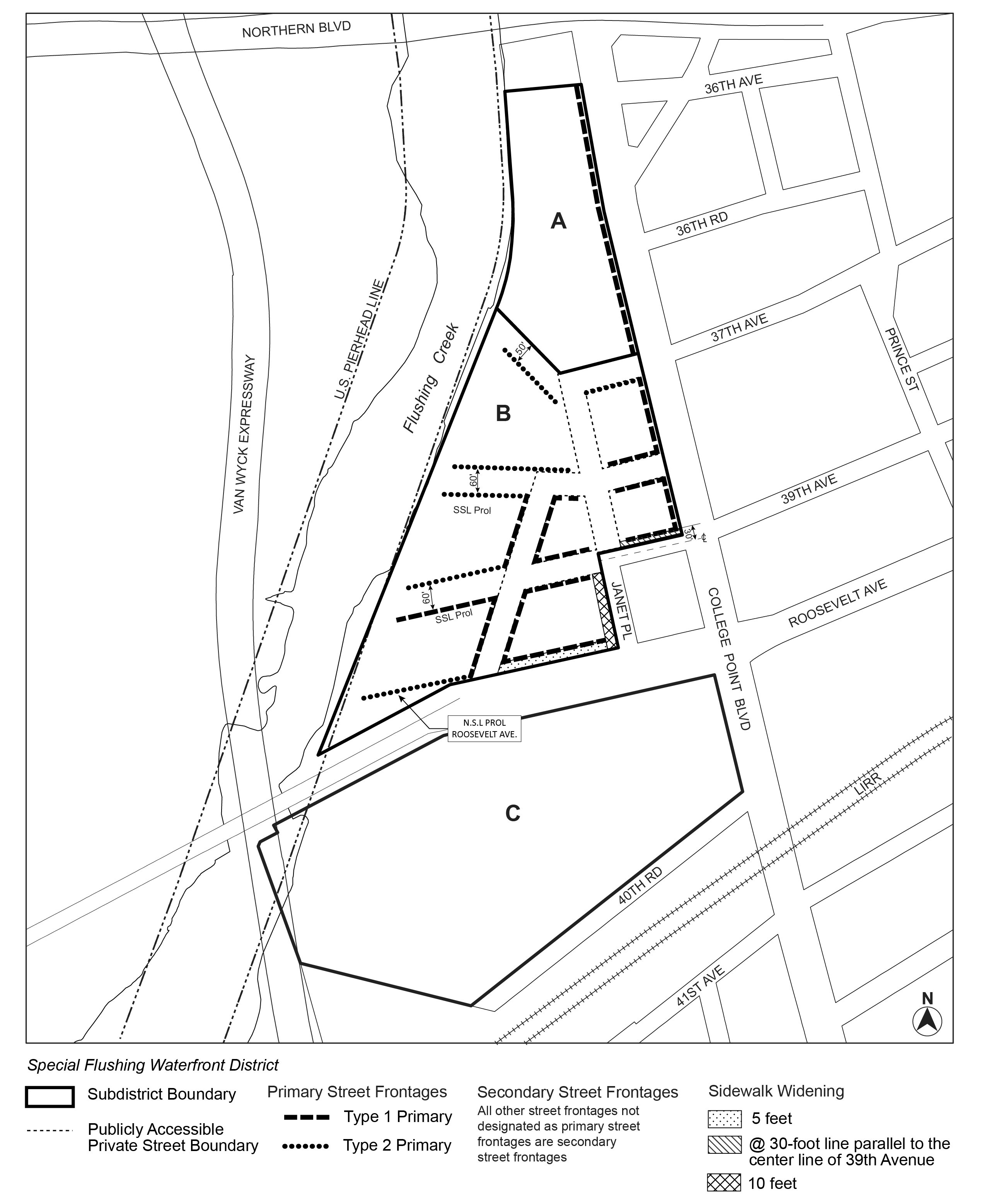 Special Flushing Waterfront District Appendix, Map 3 (Requirements Along Street Frontages)