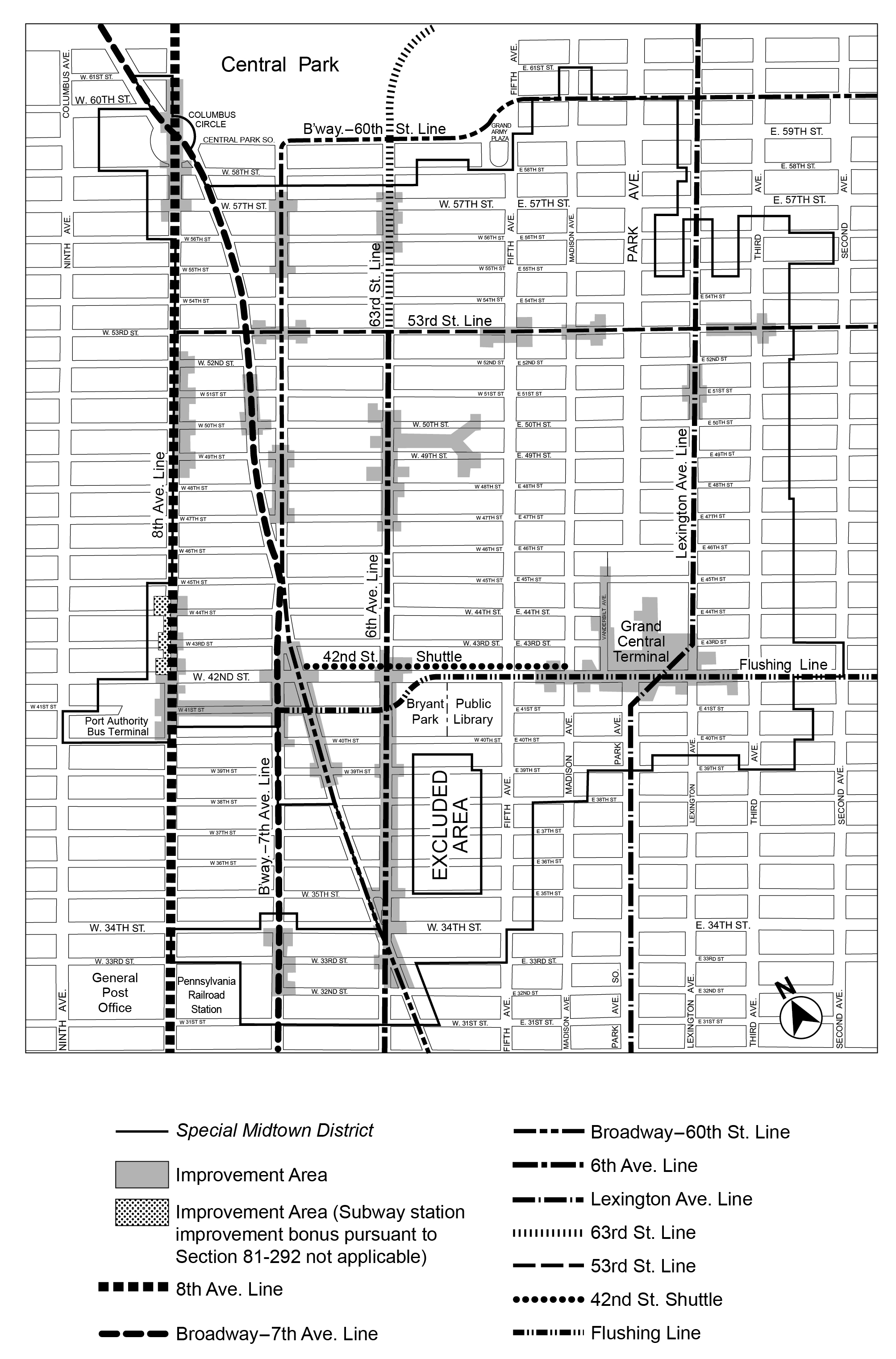 Article VIII, Chapter 1: Special Midtown District. Appendix A. Map 4 (Subway Station and Rail Mass Transit Facility Improvement Areas) per MSMX text amendment (N 250186 ZRM), adopted 14th August, 2025