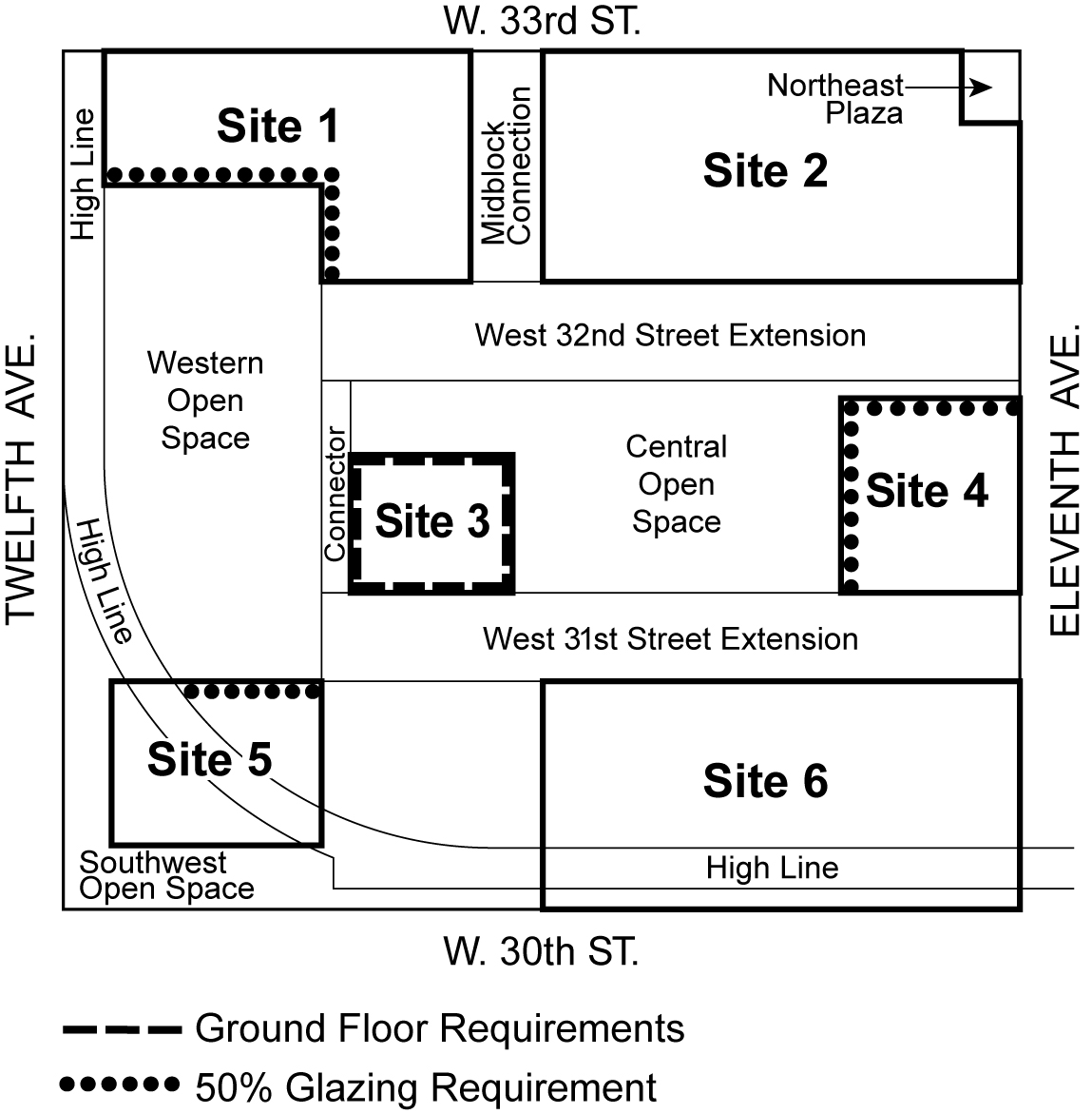 Updated ARTICLE IX, Chapter 3 (Special Hudson Yards District), Appendix B, Map 4 (Subdistrict F: Mandatory Ground Floor Requirements) per COYZEO (N 240010 ZRY), adopted 6/6/24