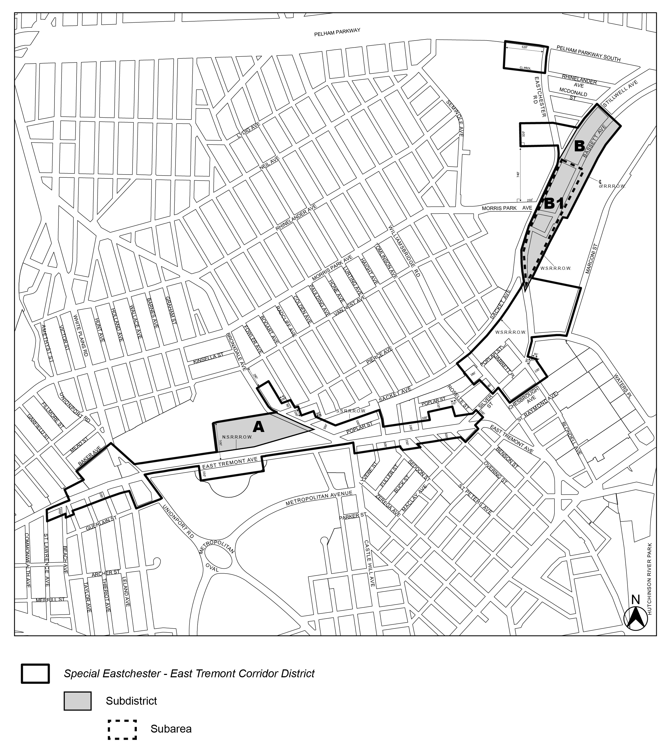 Special Eastchester – East Tremont Corridor District, Subdistricts and Subareas per Bx Metro North text amendment (N 240016 ZRX), adopted 15 August, 2024