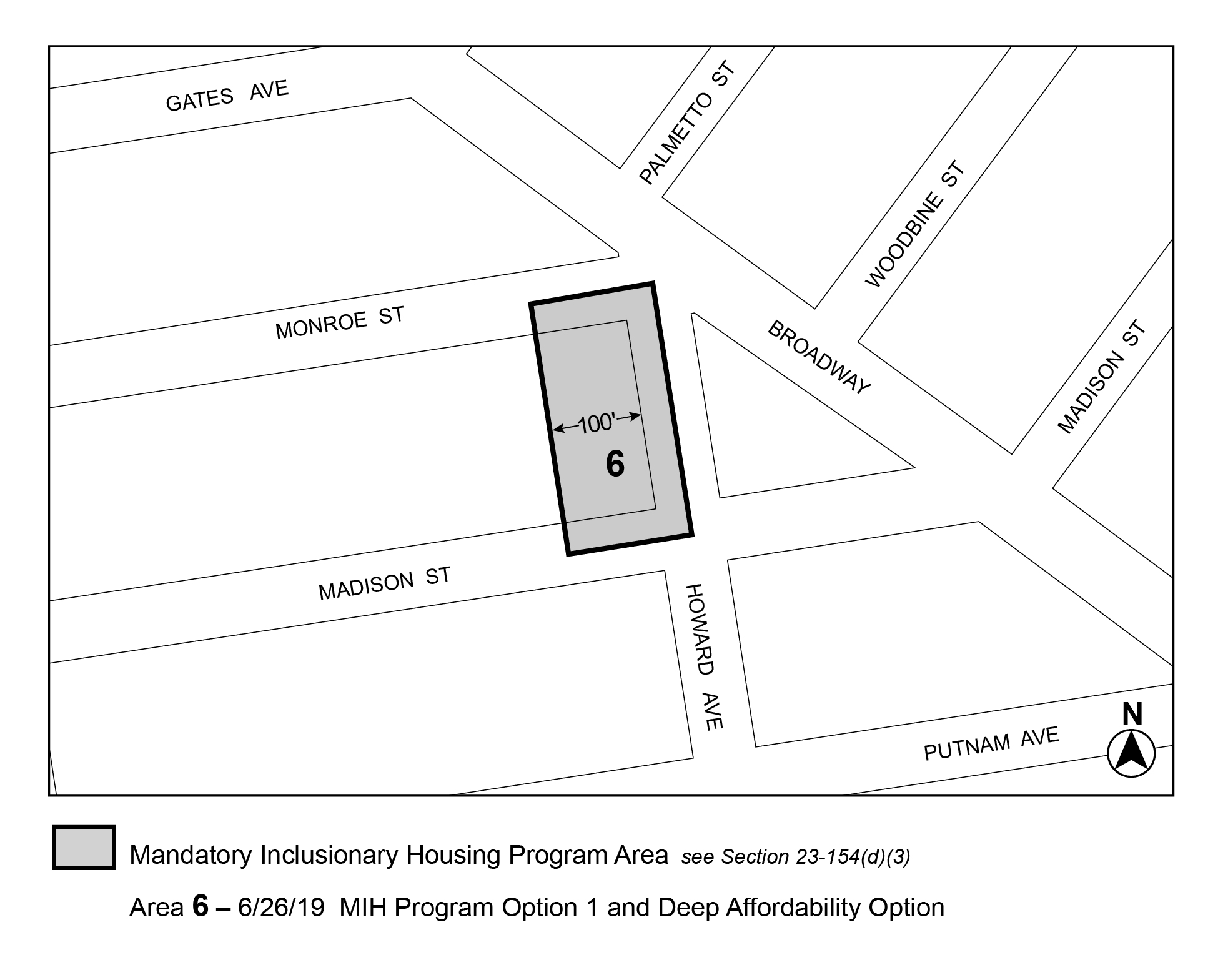 APPENDIX F, Brooklyn CD 3, Map 3, MIH area 6 (Option 1, Deep Aff. Option) per 2 Howard Avenue (N 180293 ZRK) adopted 26 June, 2019