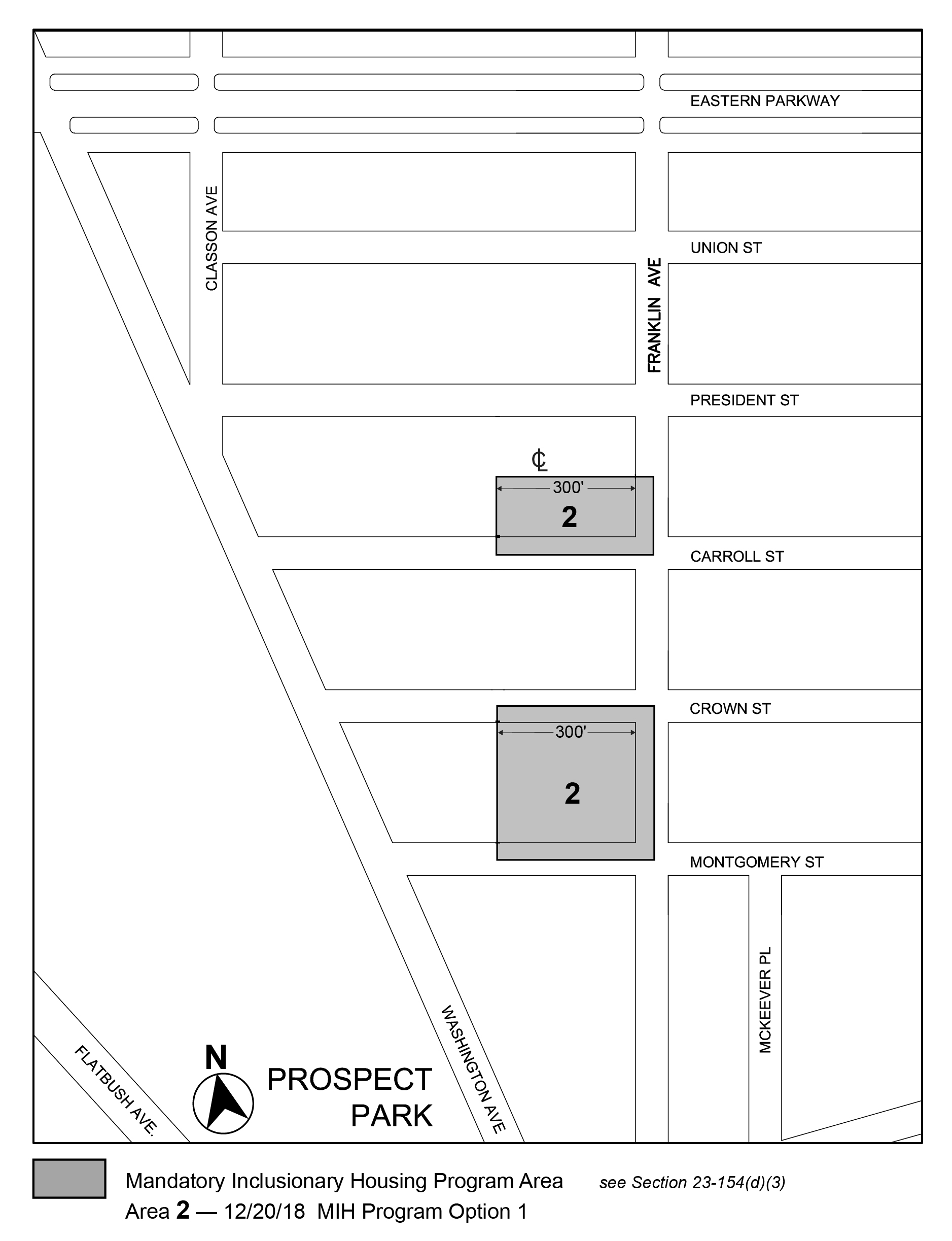 APPENDIX F, Brooklyn CD 9, Map 2, MIH area 2 (Option 1) per Franklin Avenue rezoning (N 180348 ZRK) adopted 20 December, 2018