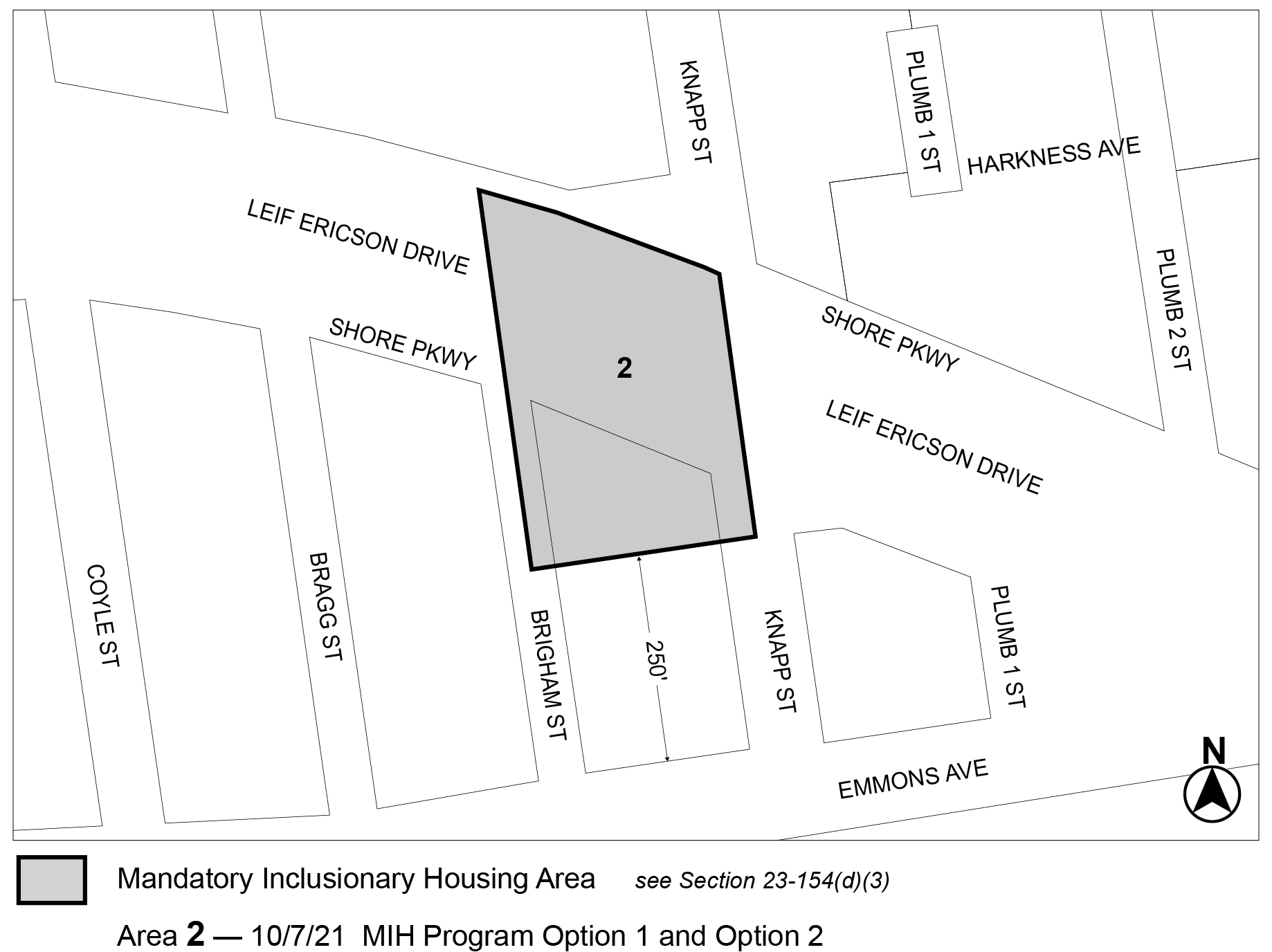 APPENDIX F, Brooklyn CD 15, Map 2, MIH area 5 (Option 1, Option 2) per 2840 Knapp Street (N 200204 ZRK) adopted 7 October 2021