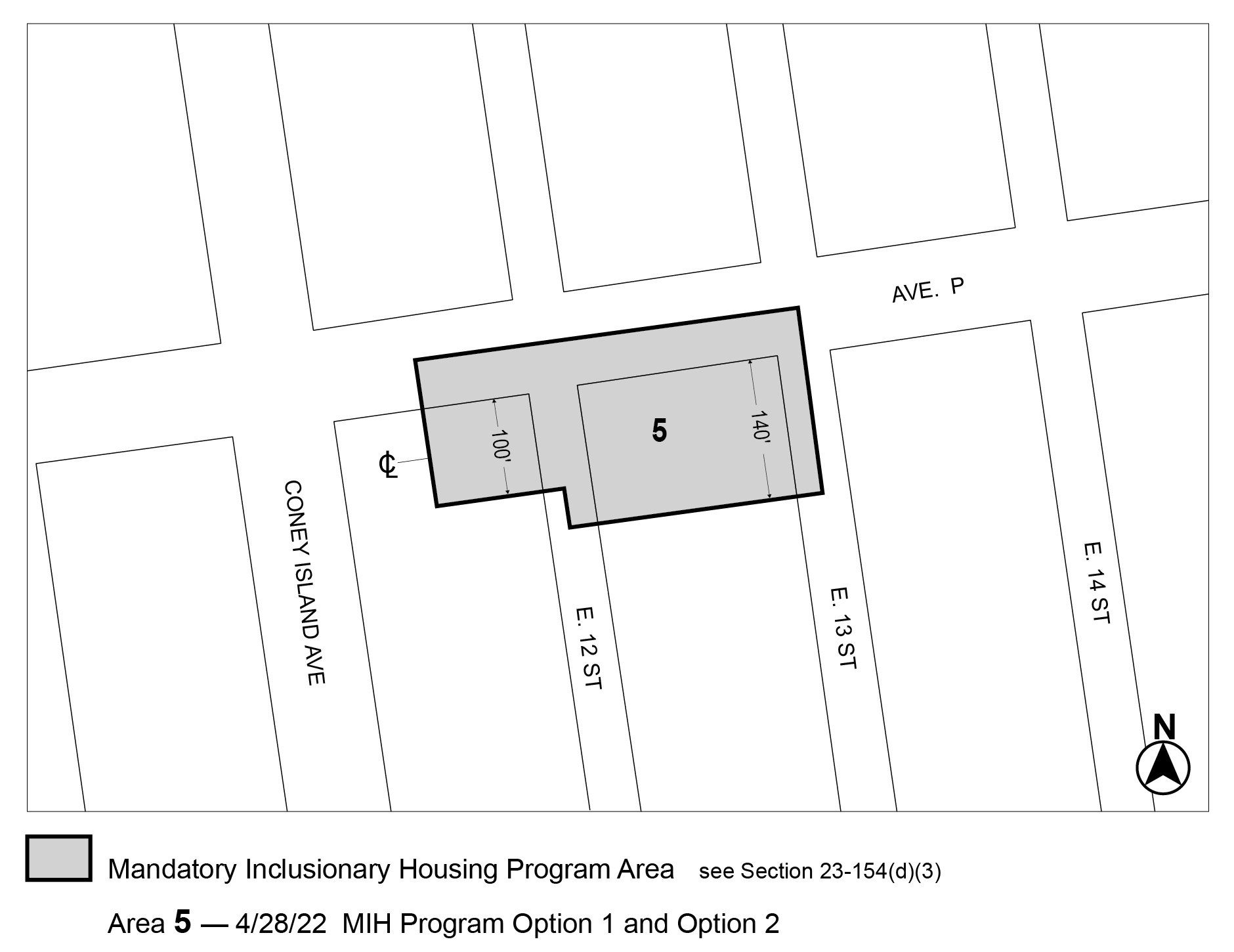 APPENDIX F, Brooklyn CD 15, Map 5, Area 5 (Option 1, Option 2) per 1220 Avenue P (N 210099 ZRK) adopted 28 April 2022