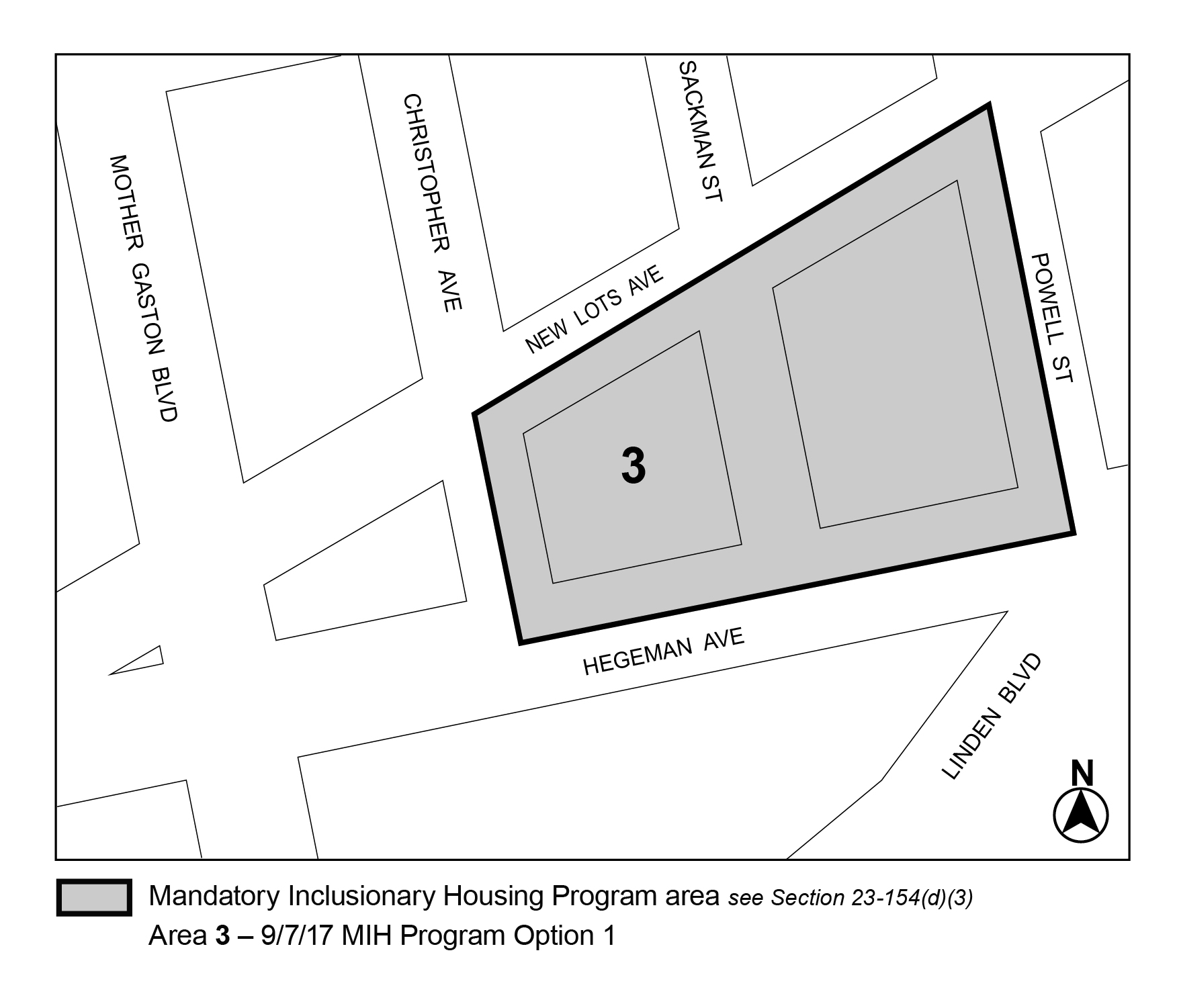 APPENDIX F, Brooklyn CD 16, Map 2, MIH area 3 (Option 1) per Ebenezer Plaza (N 170190 ZRK) adopted 7 September 2017