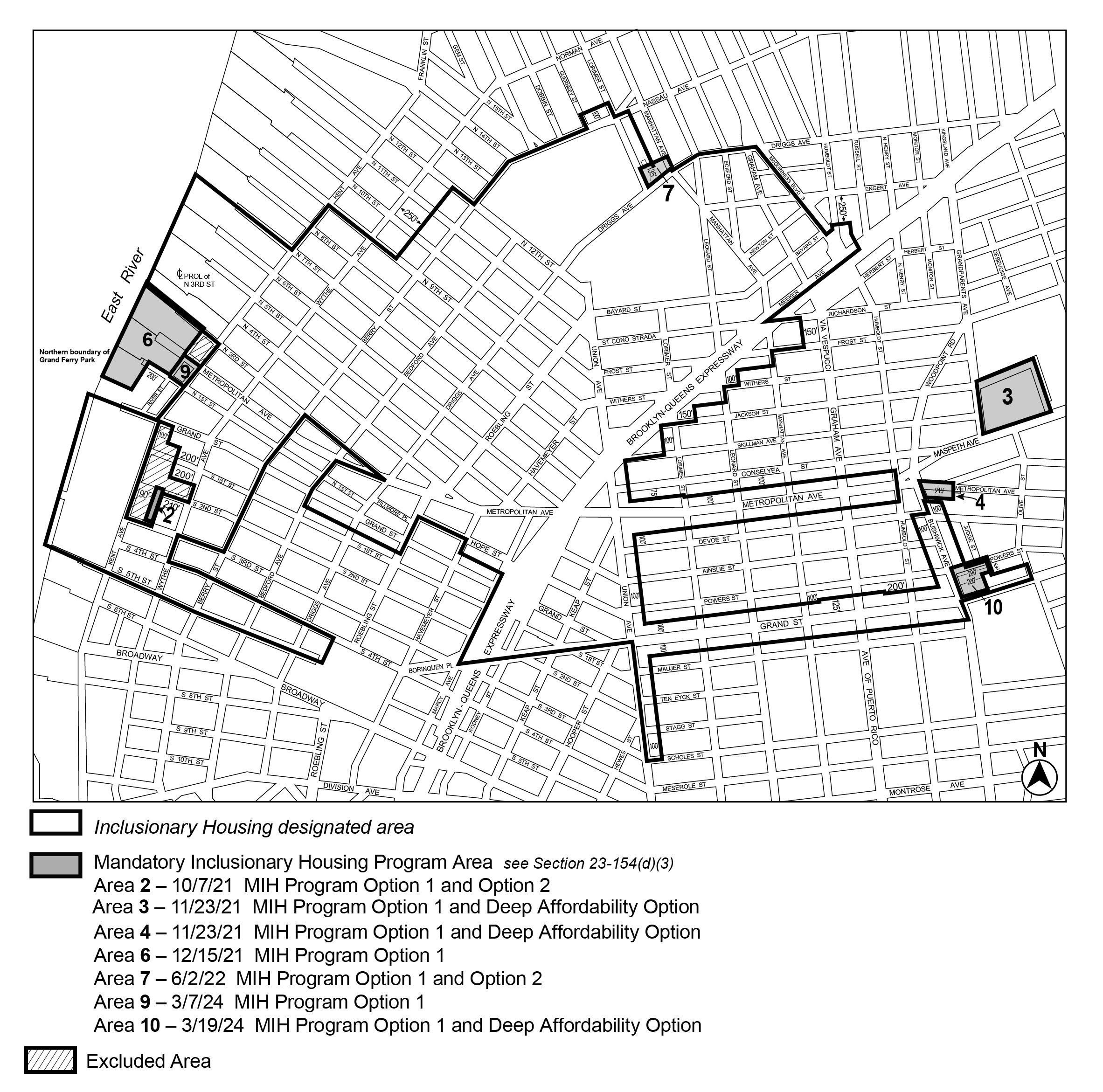 APPENDIX F, BK CD 1, Map 2, MIH area 10 (Option 1 and Deep Affordability Option) per Brownsville Arts Center and Apartments (N 240031 ZRK), adopted 19th March, 2024