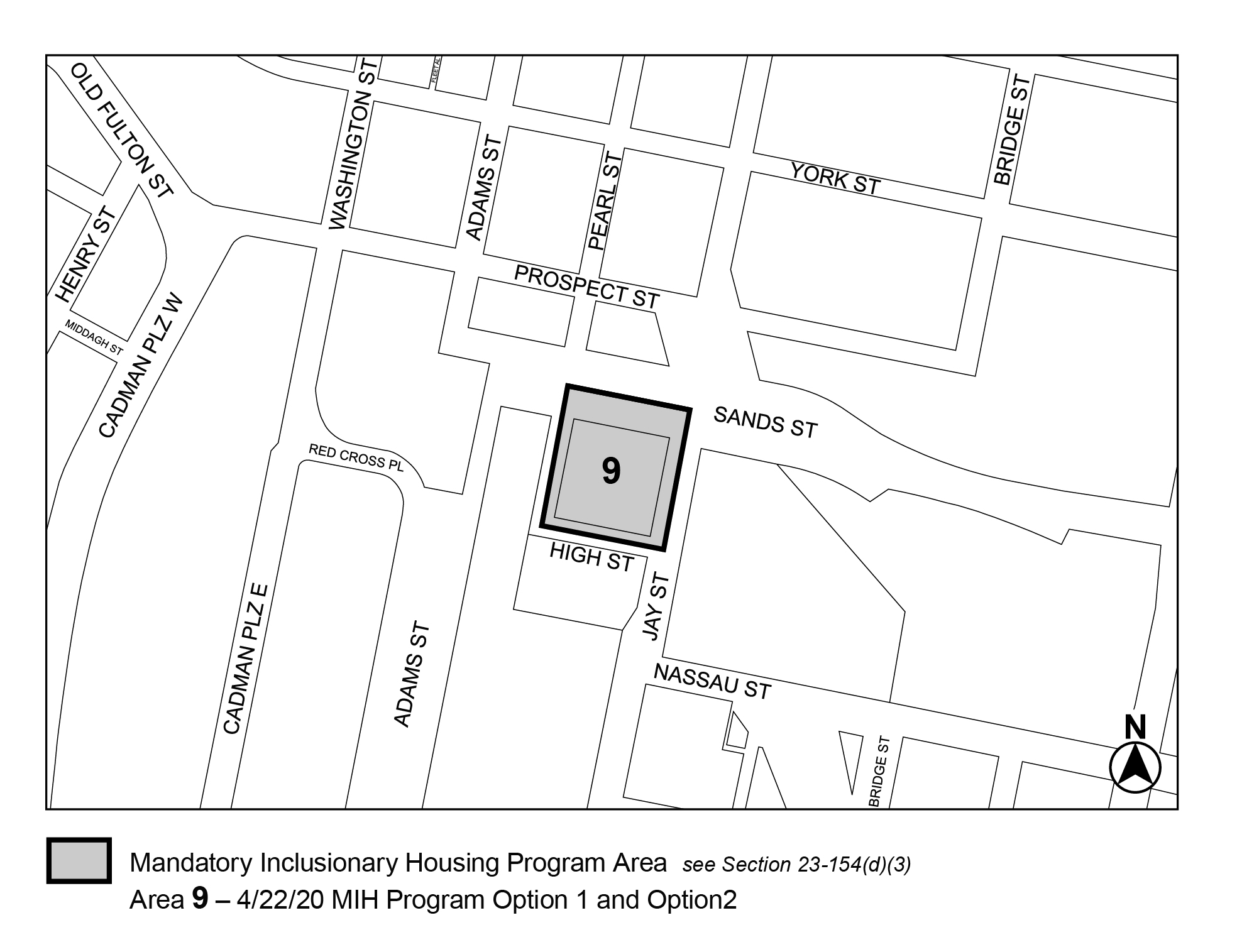 APPENDIX F, Brooklyn CD 2, Map 9, Area 9 (Option 1, Option 2) per 90 Sands St (N 200060 ZRK) adopted 22 April 2020