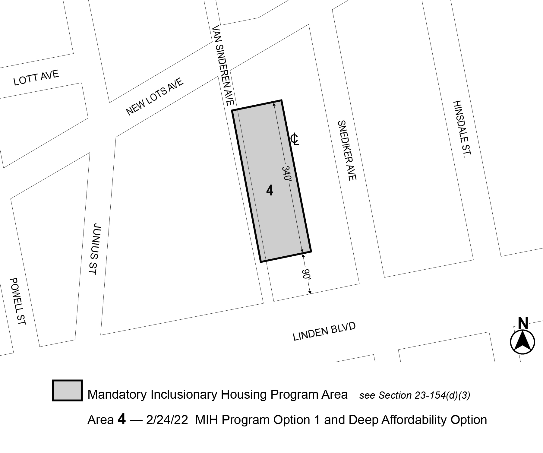 APPENDIX F, Brooklyn CD 5, Map 4, Area 4 (Option 1 and Deep Affordability Option) per 749 Van SInderen Avenue (N 210286  ZRK) adopted 24 Feb. 2022