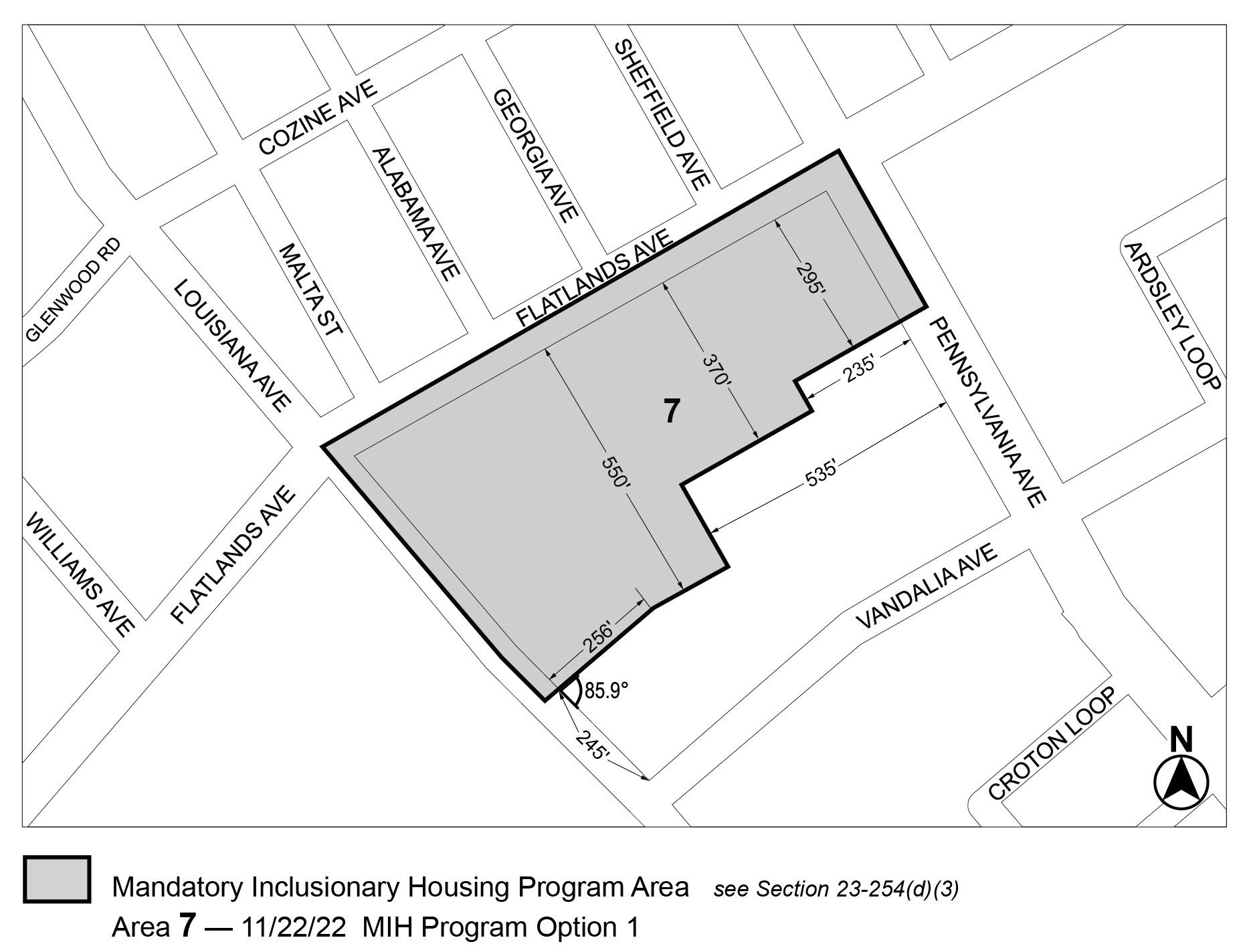 APPENDIX F, Brooklyn CD 5, Map 6, Area 7 (Option 1) per Innovative Urban Village (ENY CCC) (N 220313 ZRK) adopted 22 November 2022