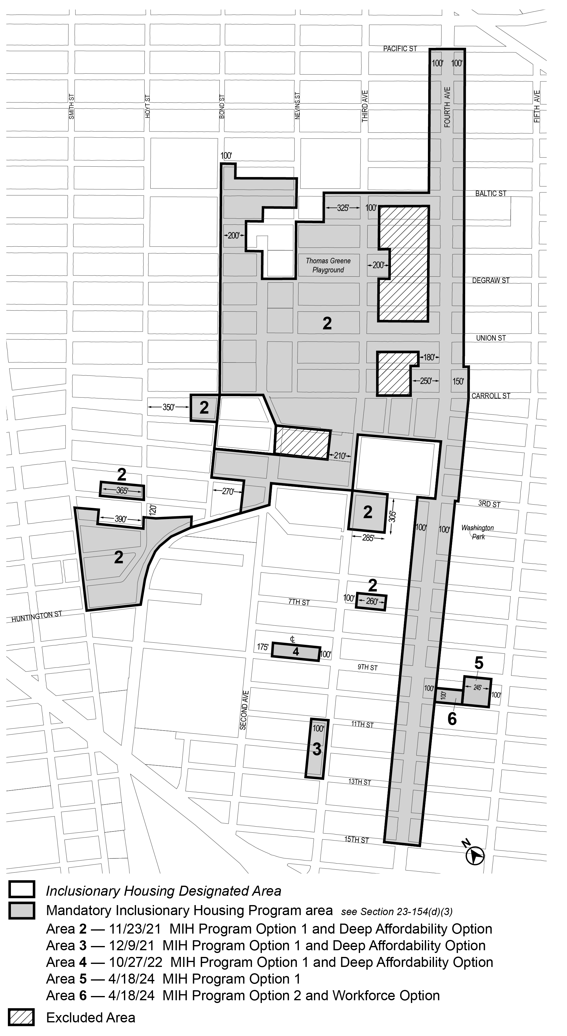 APPENDIX F, Brooklyn CD 6, Map 1, Area 5 (Option 1) and 6 (Option 2 and Deep Affordability Option) per 341 10th St (N 230338 ZRK) adopted 18 April 2024