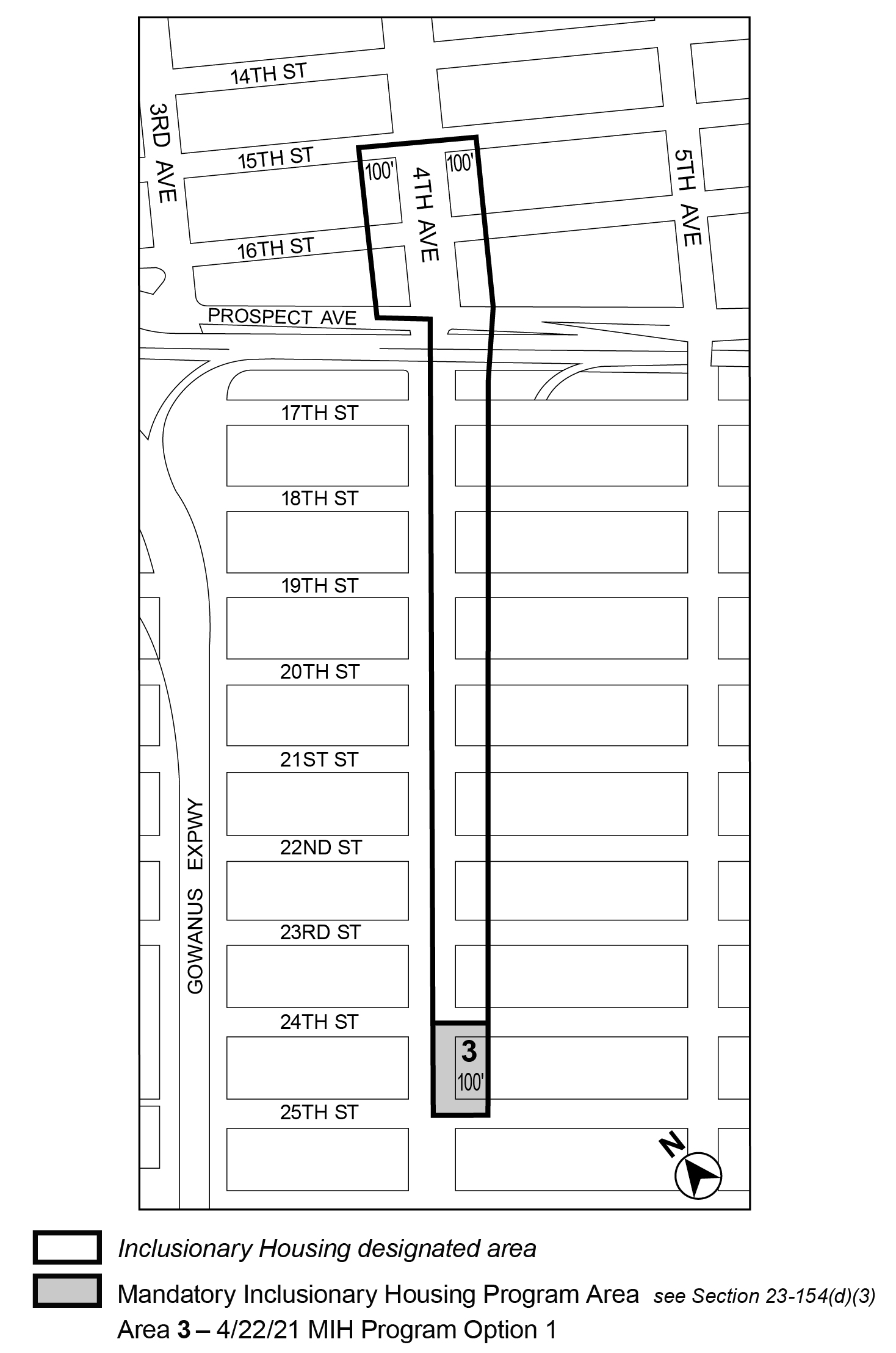 APPENDIX F, Brooklyn CD 7, Map 1, Area 3 (Option 1) per 737 4th Avenue (N 200030 ZRK) adopted 22 April 2021