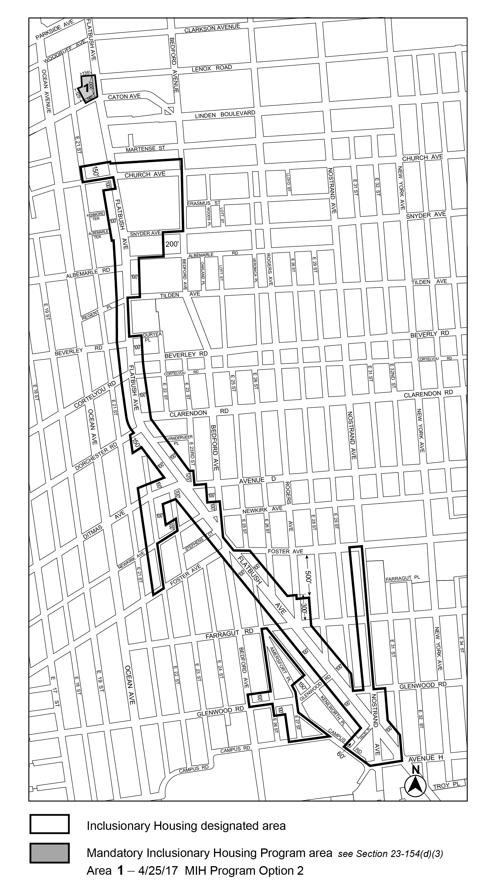 APPENDIX F, Brooklyn CD 14, Map 2, MIH area 1 (Option 2) per Caton Flats (N 170129 ZRK) adopted 25 April 2017