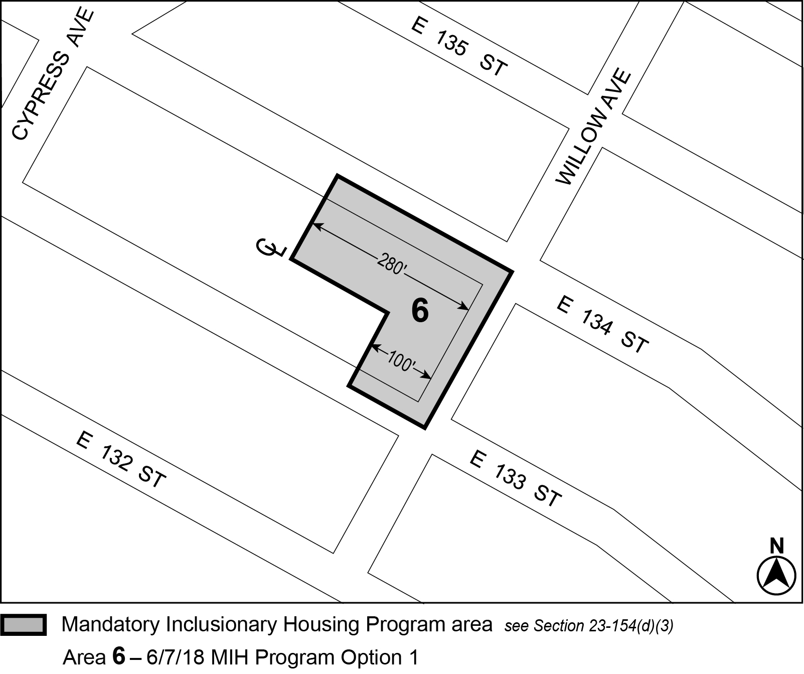 APPENDIX F, Bronx CD 1, Map 5, Area 6 (Option 1) per willow Ave rezoning (N 180089 ZRX) adopted 7 June, 2018