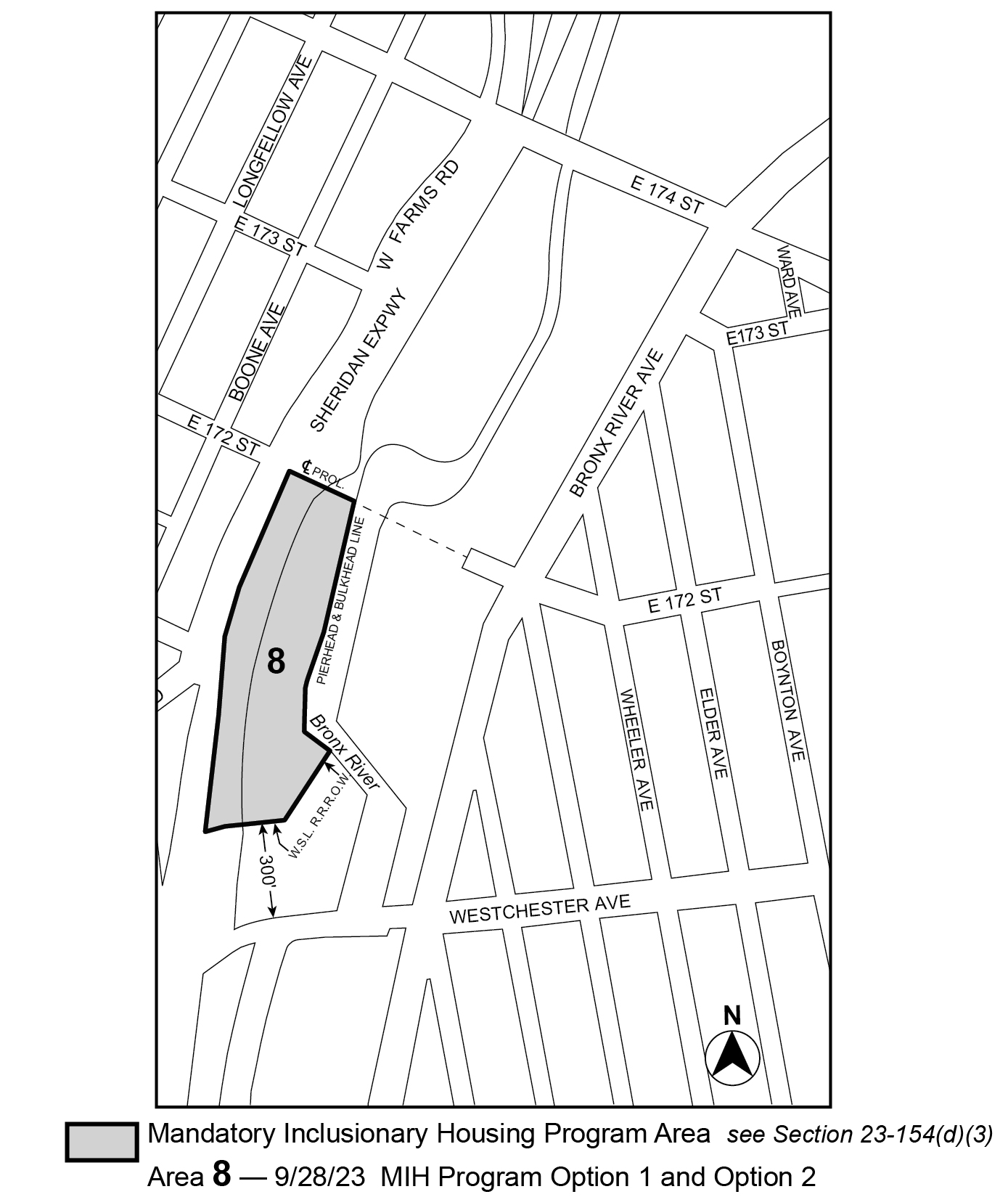 APPENDIX F, Bronx CD 9, Map 8, MIH area 8 (Option 1, Option 2) per 1460-1480 Sheridan Blvd (N 230292 ZRX) adopted 28 Sept. 2023