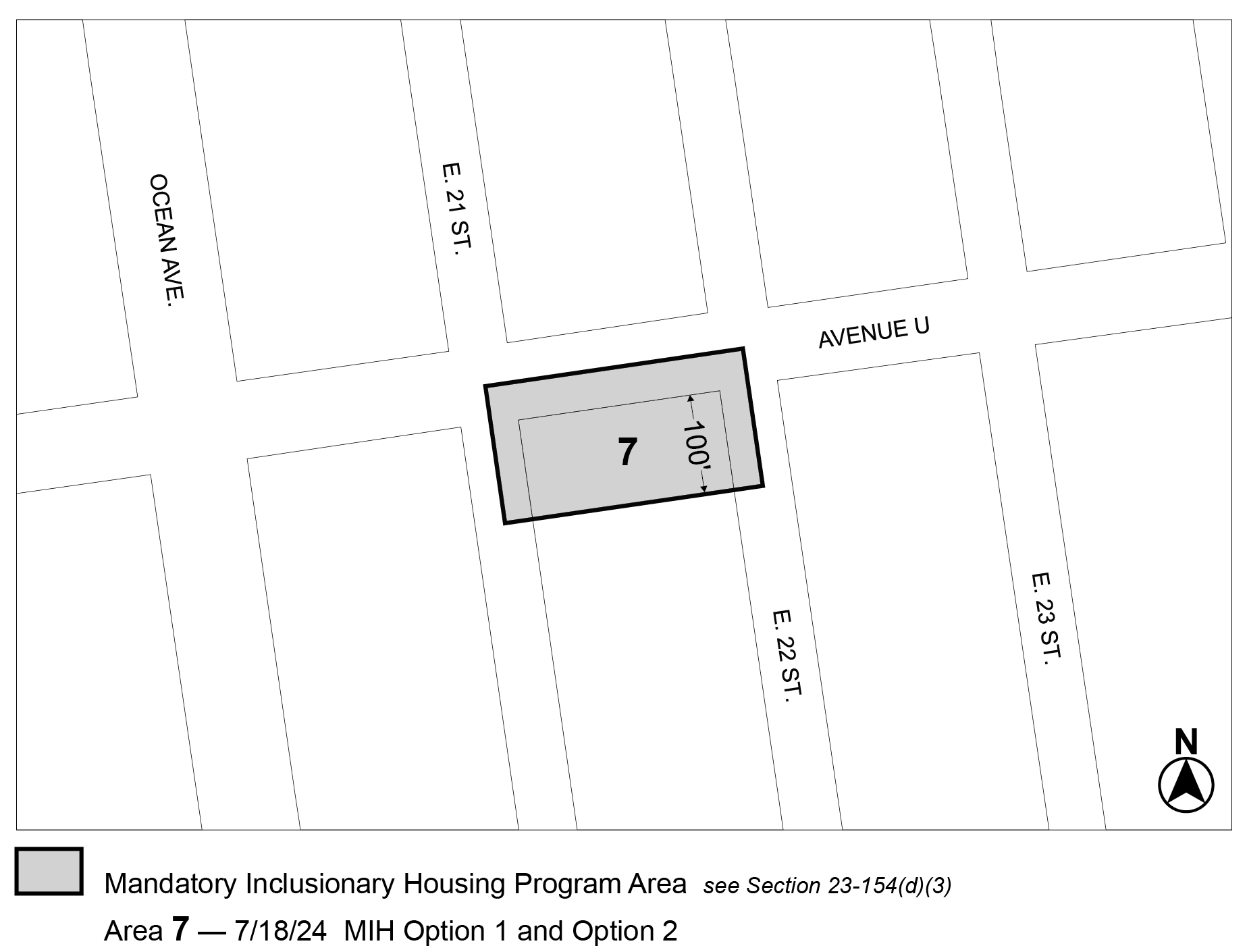 APPENDIX F, BK CD 15, Map 7, MIH area 7 (Option 1 and Option 2) per 2118 Avenue U (N 230352 ZRK), adopted 18th July, 2024