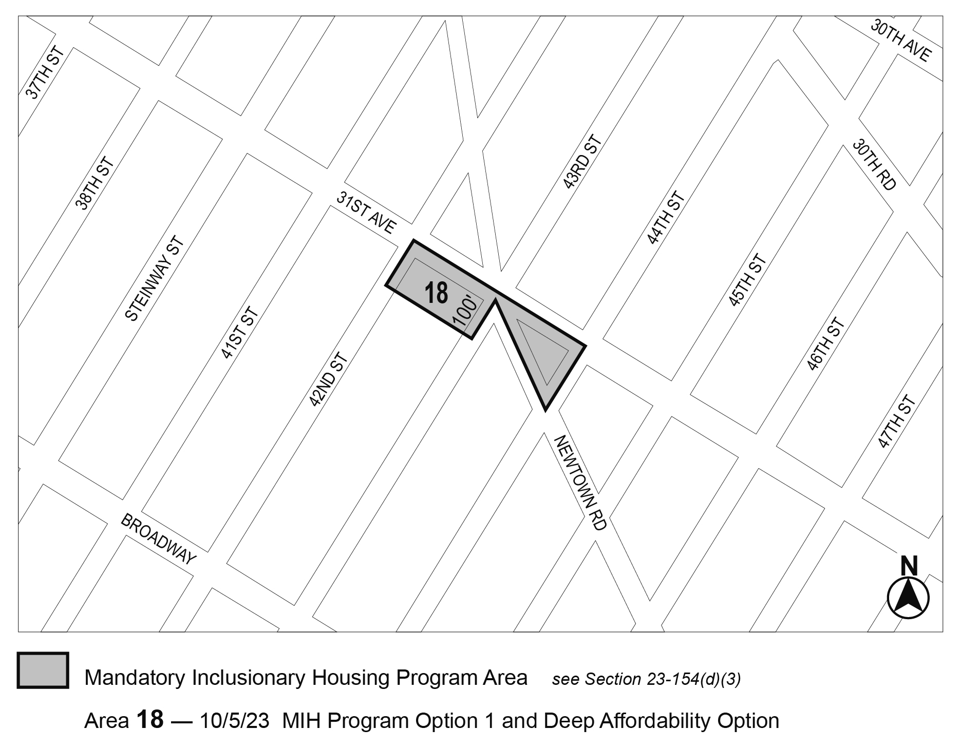 APPENDIX F, Queens CD 1, Map 11, Area 18 (Option 1, Deep Affordability Option) per <a class='sec-link-inline' target='_blank' href='/article-iv/chapter-2#42-18'><span>42-18</span></a> 31st Avenue (N 230013 ZRQ) adopted 5 October, 2023