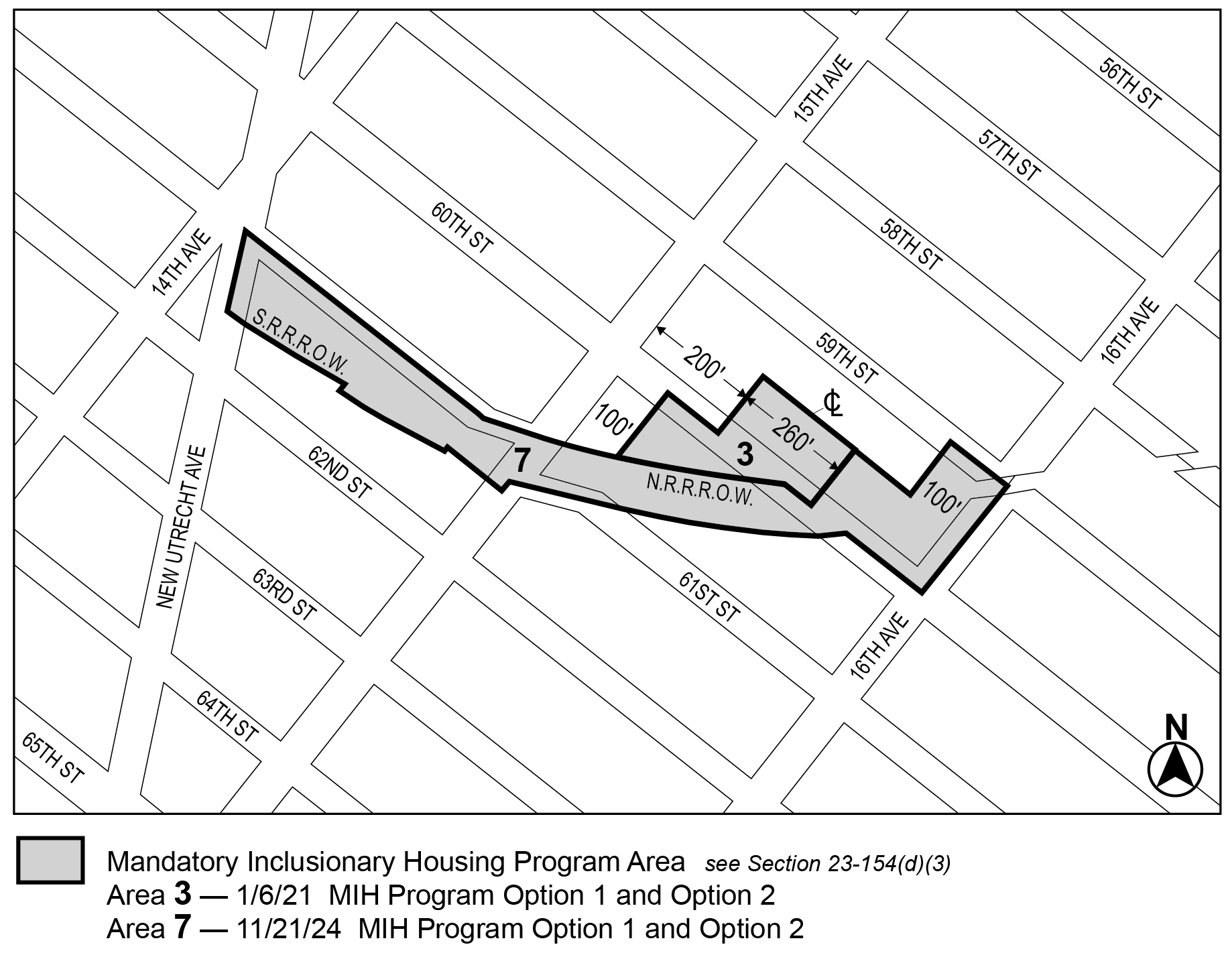 APPENDIX F, BK CD 12, Map 3, MIH area 7 (Option 1 and Option 2) per Brooklyn Yards (N 230183 ZRK), adopted 21st November, 2024