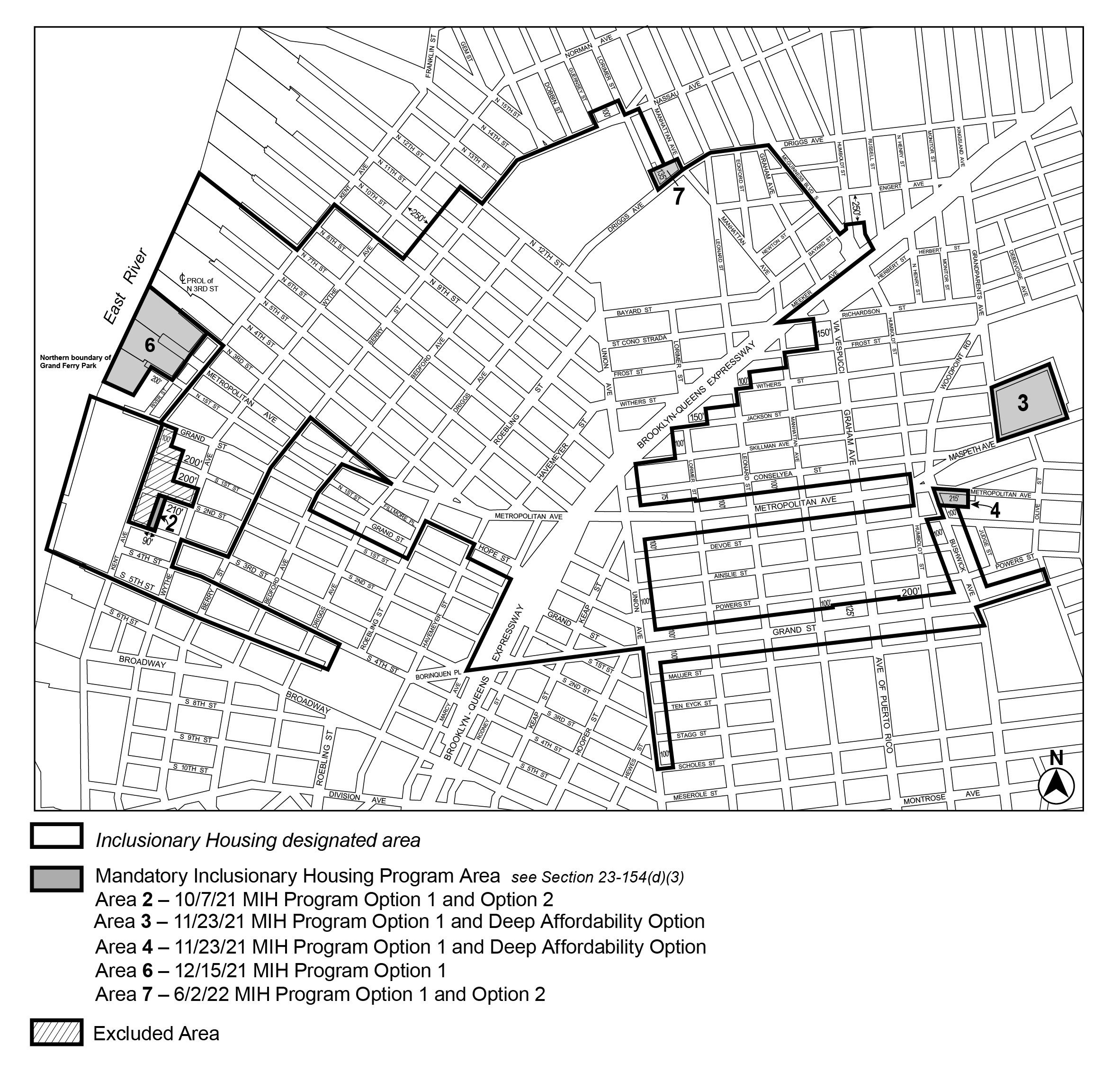 APPENDIX F, Brooklyn CD 1, Map 2, MIH area 7 (Option 1, Option 2) per 840 Lorimer Street (N 210300 ZRK) adopted 2 June, 2022
