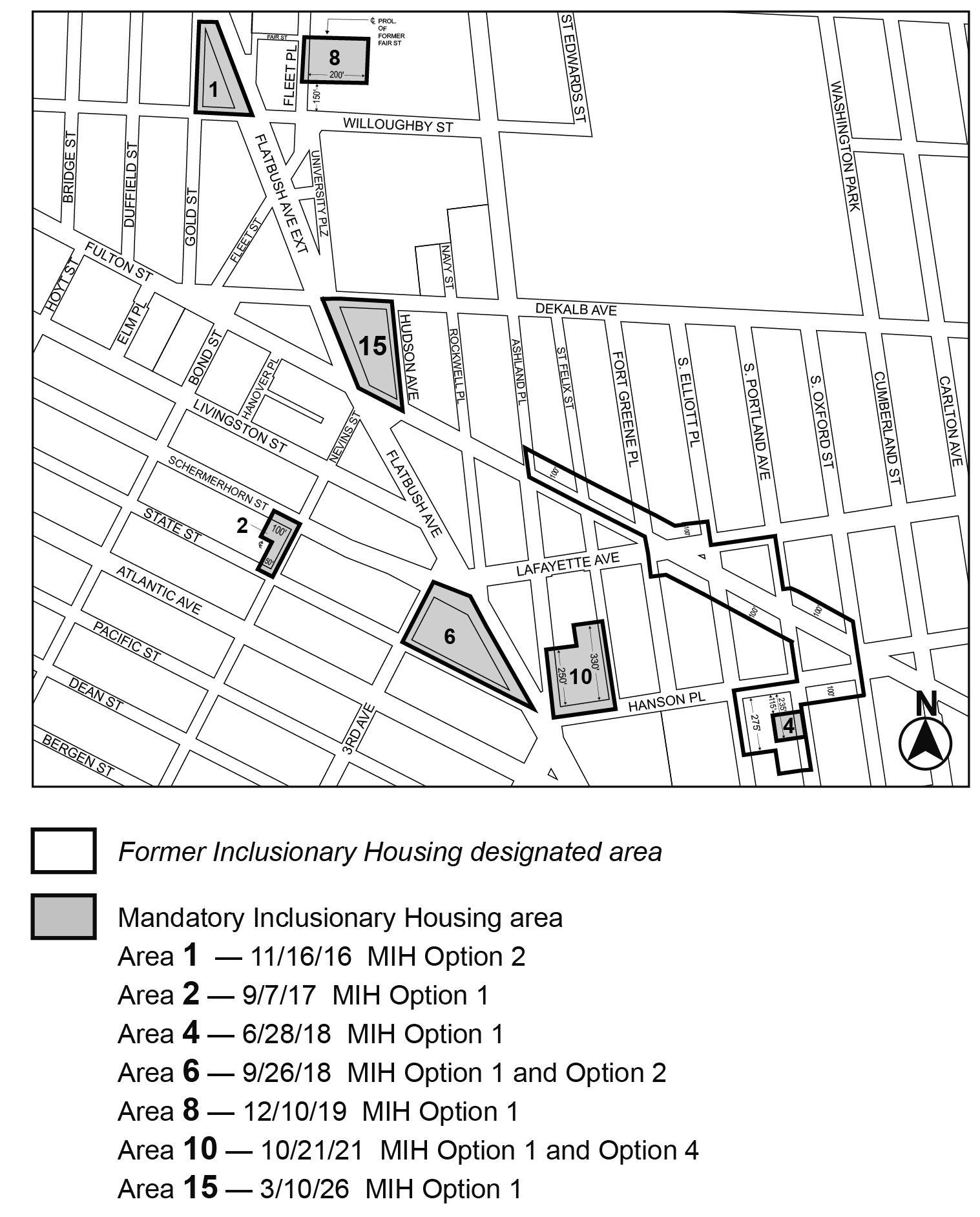 APPENDIX F, Brooklyn CD 2, Map 2, MIH area 15 (Option 1) per 395 Flatbush Avenue Extension (N 260039 ZRK), adopted 10th March, 2026