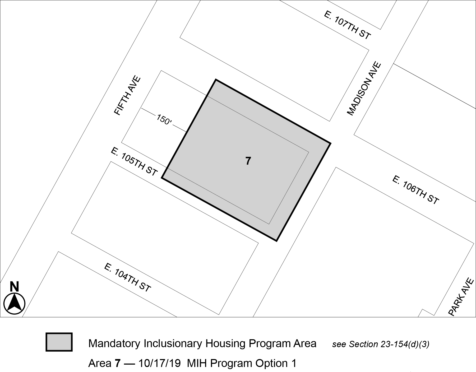 APPENDIX F, Manhattan CD 11, Map 7, Area 7 (Option 1) per Terence Cardinal Cooke (N 190156 ZRM) adopted 17 October 2019