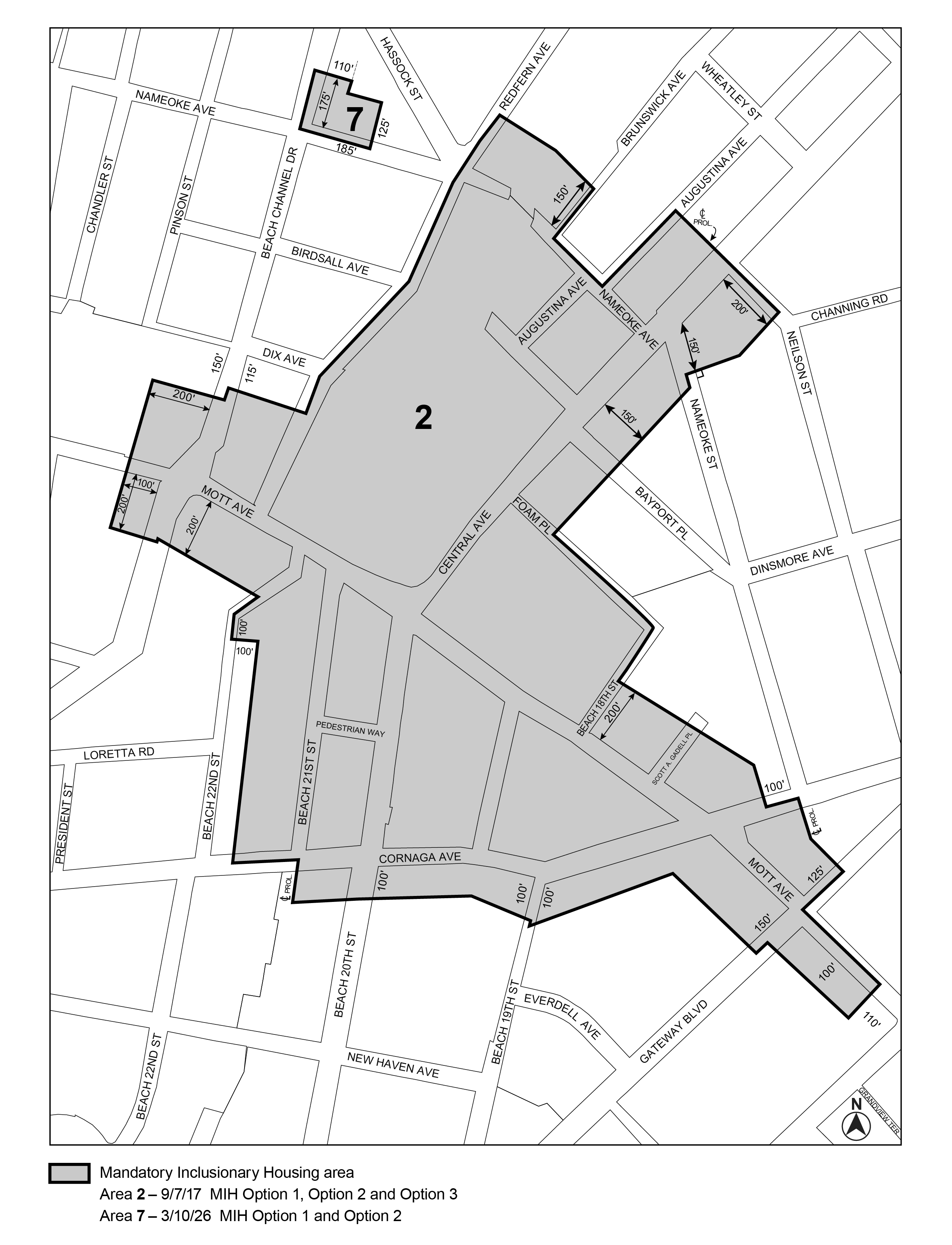 APPENDIX F, Queens CD 14, Map 2, MIH area 7 (Option 1, Option 2) per <a class='sec-link-inline' target='_blank' href='/article-i/chapter-4#14-10'><span>14-10</span></a> Beach Channel Drive (N 240080 ZRQ), adopted 10th March, 2026