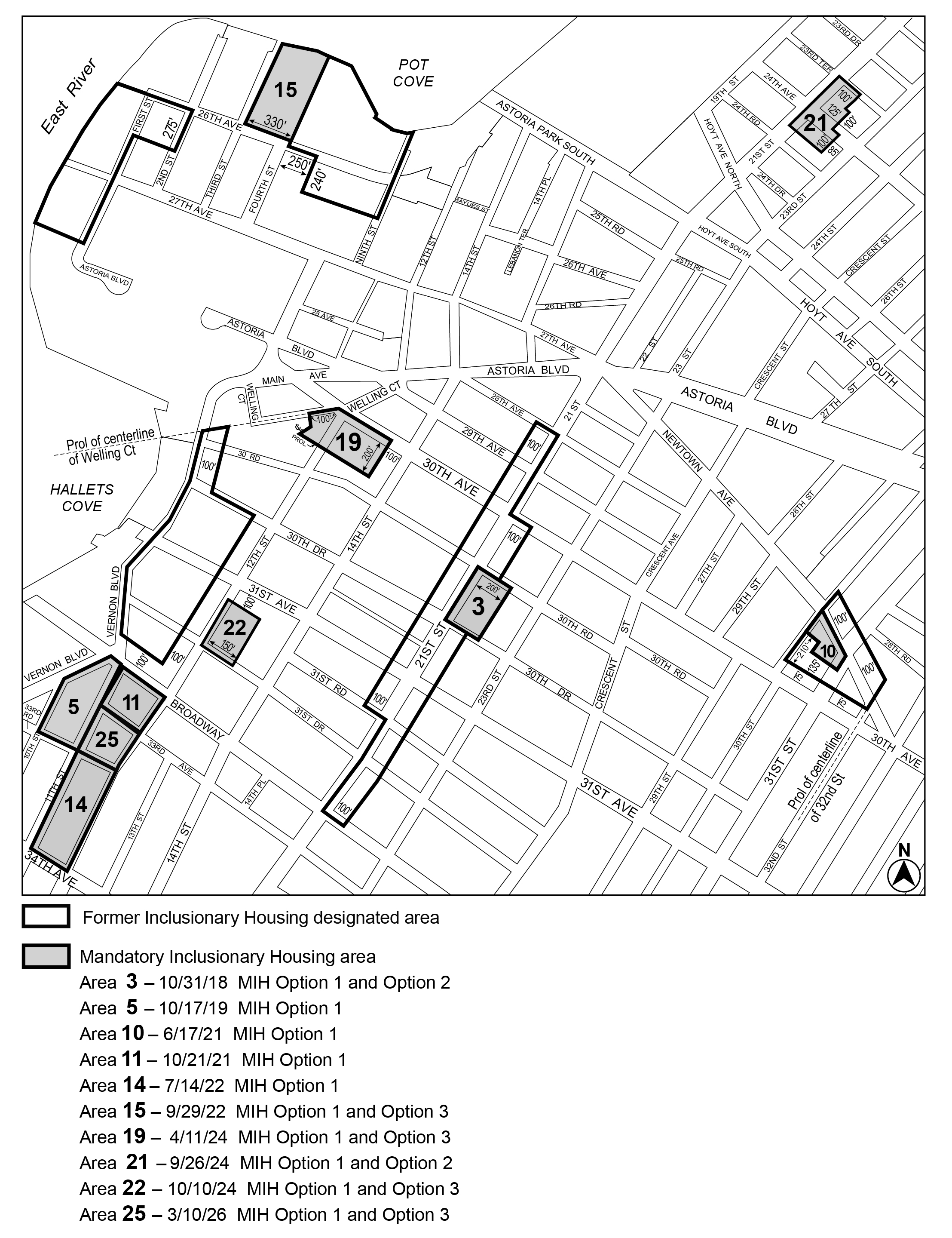 APPENDIX F, Queens CD 1, Map 1, MIH area 25, per 3-01 11th Street (N 240335 ZRQ), adopted 10th March, 2026