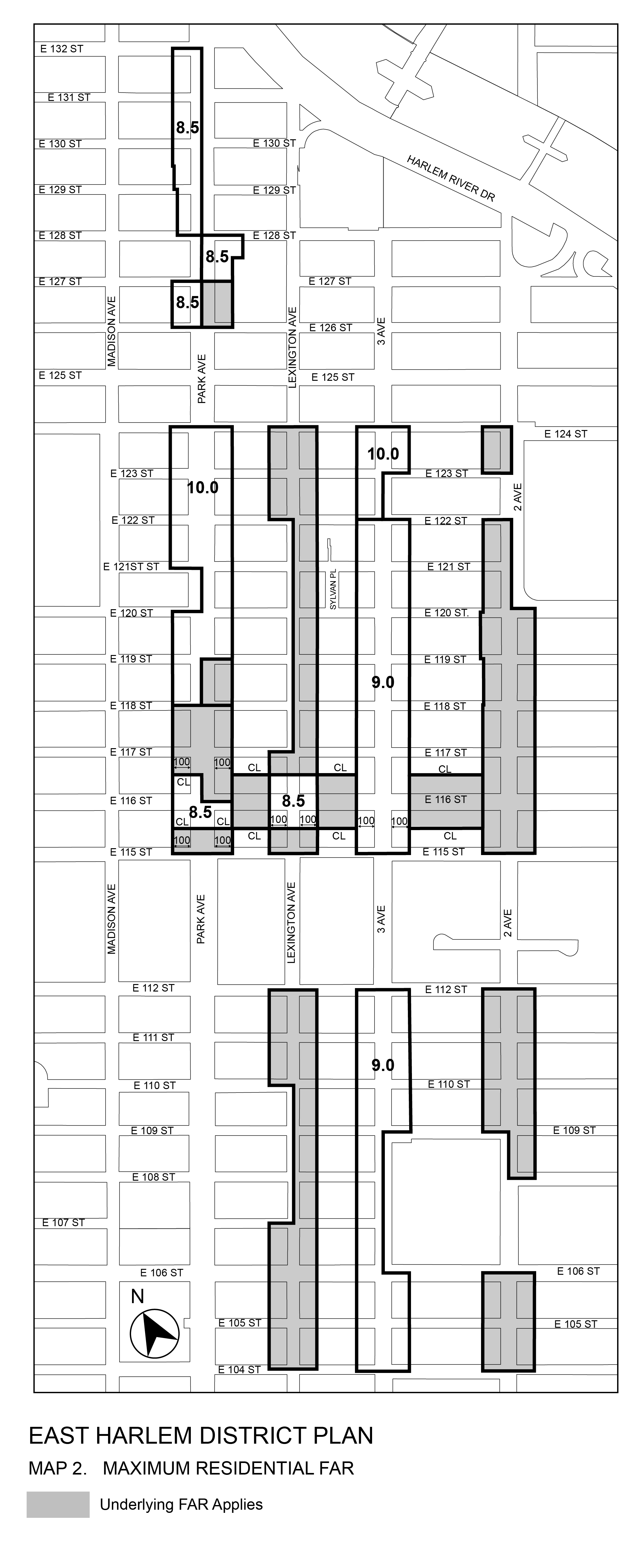 Art XIII Ch 8_Special East Harlem Corridors District_Appendix_Map 2_Maximum Residential Floor Area Ratio