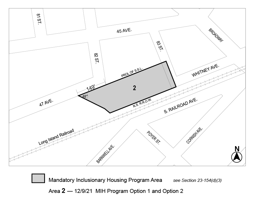 Added Map 2, Area 2 to APPENDIX F CD4 Queens (Option 1, Option 2), per <a class='sec-link-inline' target='_blank' href='/article-iv/chapter-5#45-20'><span>45-20</span></a> 83rd Street (N 210042 ZRQ), adopted 9th December, 2021