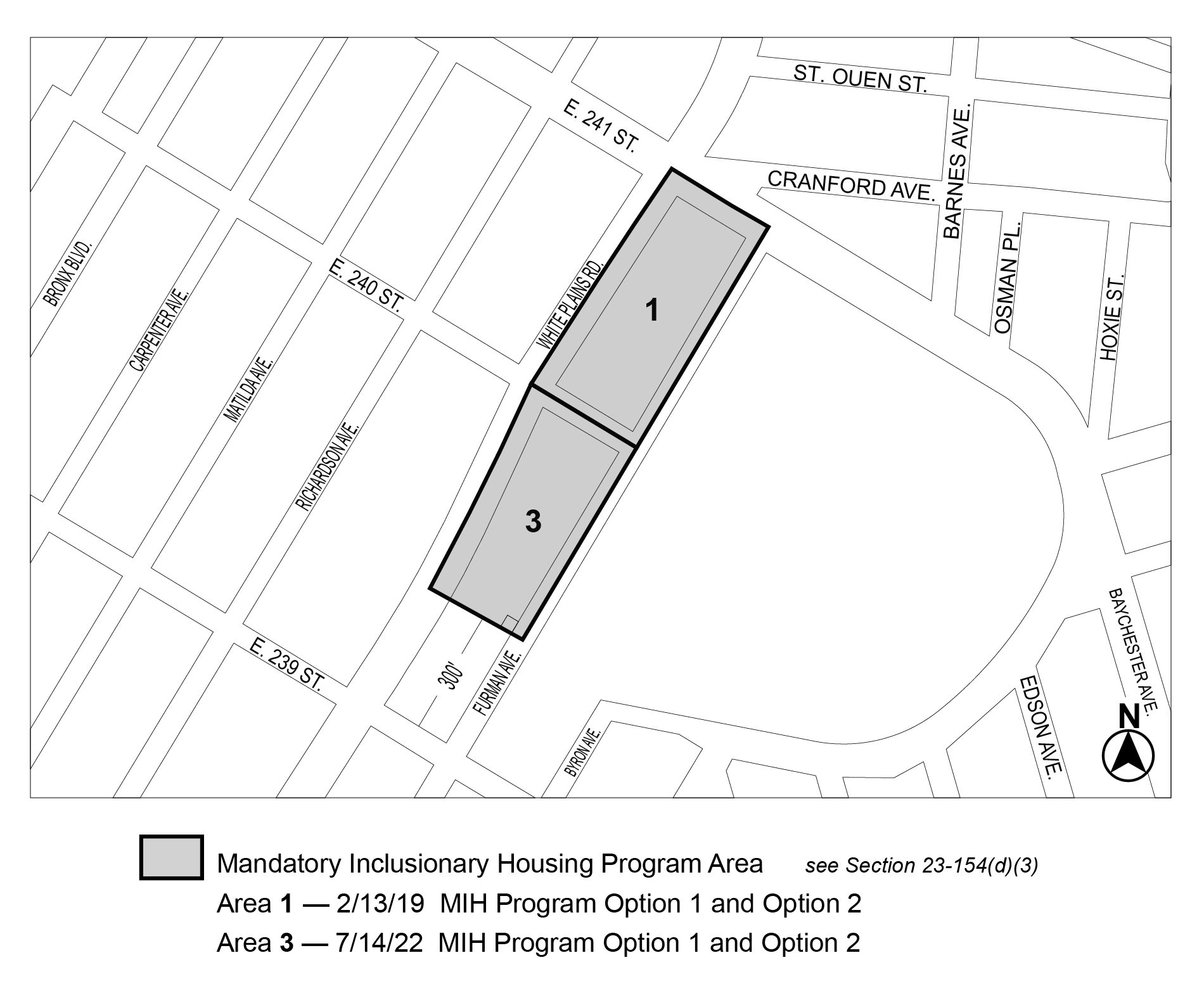 APPENDIX F Bx CD 12 Map 1, with new Area 3 (Option 1, Option 2) adopted per 4541 Furman Avenue (N 200229 ZRX; date of adoption: 14th July, 2022)